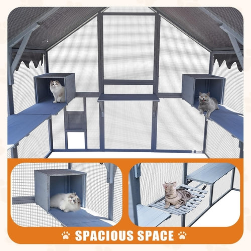 Outdoor Cat House Cat Enclosures 110" Large Kitten Playpen with